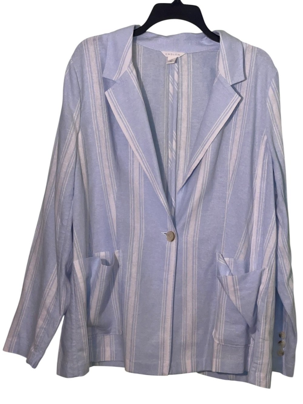 Caslon Light Blue and White Striped Linen-Blend Blazer. Size XL GUC